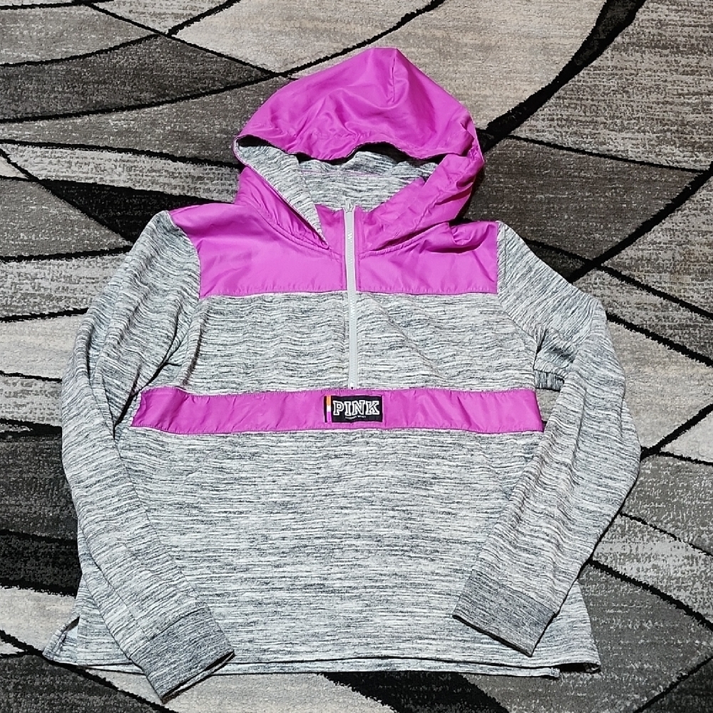 VS PINK PERFECT QUARTER-ZIP PULL-OVER FUNNEL-NECK HOODIE JACKET FUCHSIA